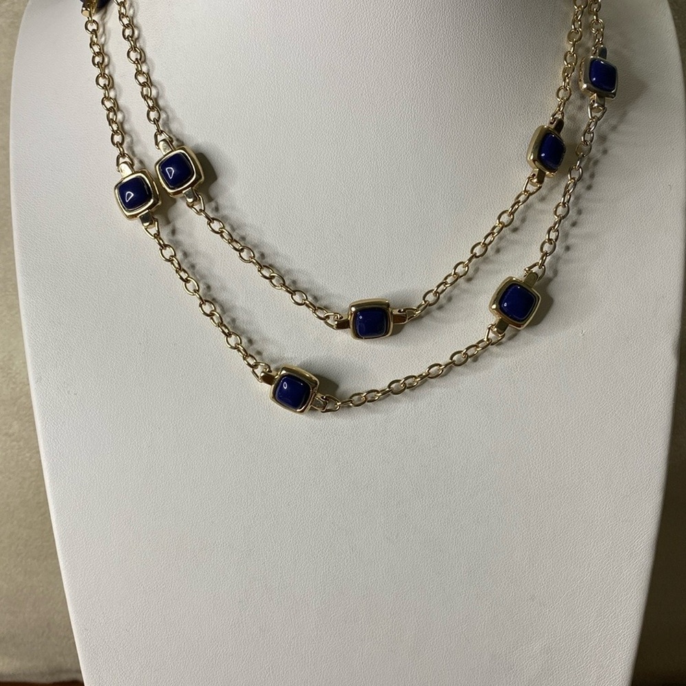 5 for $15 Gold and Navy Blue Necklace